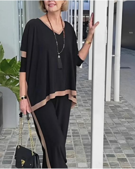 Hot Sale 52% OFF⏳Sommer V-Ausschnitt Patchwork 3/4 Ärmel zweiteiliger Anzug