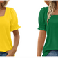 Lässiges T-Shirt mit quadratischem Ausschnitt und gesmokten Ärmeln für Damen