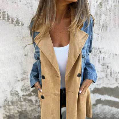 🖤Black Friday 50% off 🖤Mittellanger Trenchcoat mit Denim-Jeans-Nähten