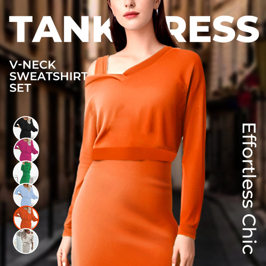 🌸HOT SALE 49% OFF🌸Women's 2-Piece Outfits Tank Dress & V-Neck Sweatshirt