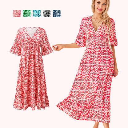 🎁Letzter Tag Hot Sale 50% Rabatt💃Bohemian Vintage V-Ausschnitt Floral Lässige Lange Kleider