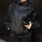 🔥Solange der Vorrat reicht 40 % Rabatt!🎉Schwarze Kunstlederjacke mit Stehkragen, übergroße Motorradjacke