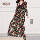 💞Das beste Geschenk💞Fließendes Kleid mit Blumenmuster, V-Ausschnitt und langen Ärmeln für Damen