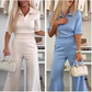 😍2-teiliges Set aus einfarbigem Reversoberteil und Hose mit weitem Bein