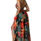 👗 Damen Floral Print Kette Decor Split Oberschenkel Tie Back Cami Kleid