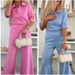 😍2-teiliges Set aus einfarbigem Reversoberteil und Hose mit weitem Bein
