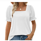 Lässiges T-Shirt mit quadratischem Ausschnitt und gesmokten Ärmeln für Damen