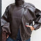🔥Solange der Vorrat reicht 40 % Rabatt!🎉Schwarze Kunstlederjacke mit Stehkragen, übergroße Motorradjacke