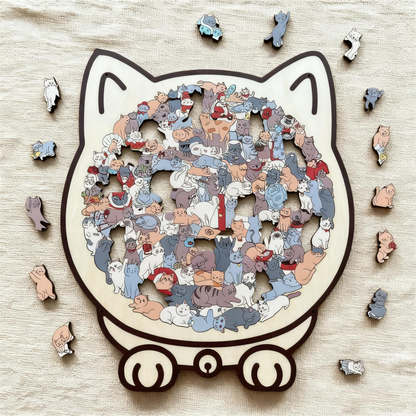 🎅Weihnachtsverkauf 49% Rabatt🐱135-Stk. Morandi-farbiges Katzenpuzzle aus Holz🎁