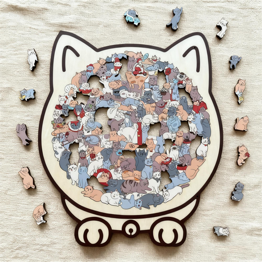 🎅Weihnachtsverkauf 49% Rabatt🐱135-Stk. Morandi-farbiges Katzenpuzzle aus Holz🎁