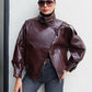 🔥Solange der Vorrat reicht 40 % Rabatt!🎉Schwarze Kunstlederjacke mit Stehkragen, übergroße Motorradjacke