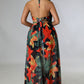 👗 Damen Floral Print Kette Decor Split Oberschenkel Tie Back Cami Kleid