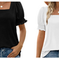 Lässiges T-Shirt mit quadratischem Ausschnitt und gesmokten Ärmeln für Damen