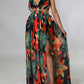 👗 Damen Floral Print Kette Decor Split Oberschenkel Tie Back Cami Kleid