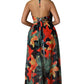 👗 Damen Floral Print Kette Decor Split Oberschenkel Tie Back Cami Kleid