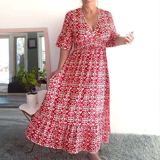 🔥Heißer Verkauf-50% Rabatt💃Lässiges V-Ausschnitt Blumenkleid