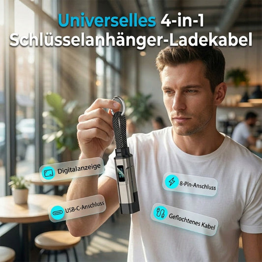 🔌 4-in-1 Ladekabel mit Digitalanzeige & Schlüsselanhänger – schnellladend, knickfest & kompakt