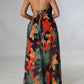 👗 Damen Floral Print Kette Decor Split Oberschenkel Tie Back Cami Kleid