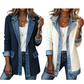 ⌛Zeitlich begrenztes Angebot – Eleganter Damenmantel aus Denim mit geripptem Strick-Einsatz