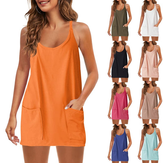 Sommerliches ärmelloses Minikleid für Frauen (Enthält einen Jumpsuit)