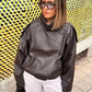 🔥Solange der Vorrat reicht 40 % Rabatt!🎉Schwarze Kunstlederjacke mit Stehkragen, übergroße Motorradjacke
