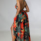 👗 Damen Floral Print Kette Decor Split Oberschenkel Tie Back Cami Kleid