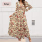 💞Das beste Geschenk💞Fließendes Kleid mit Blumenmuster, V-Ausschnitt und langen Ärmeln für Damen