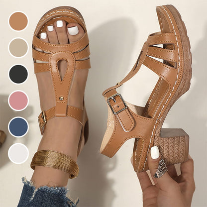 👡Sandalen mit offenem Zehenbereich, Cut-out und Blockabsatz und Schnallenriemen