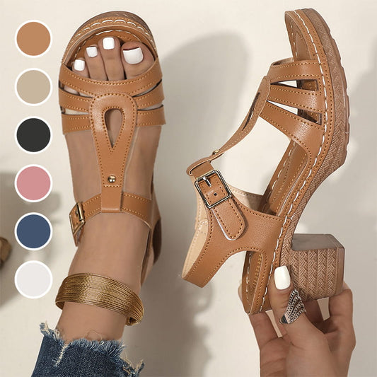 👡Sandalen mit offenem Zehenbereich, Cut-out und Blockabsatz und Schnallenriemen