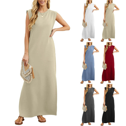 Knitterfreies Freizeitkleid für Damen mit geteiltem Saum