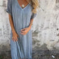 ⏳Begrenzte Zeit 50% Rabatt💥Lässiges Baumwoll-Leinen-Kleid mit V-Ausschnitt für Frauen
