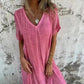 ⏳Begrenzte Zeit 50% Rabatt💥Lässiges Baumwoll-Leinen-Kleid mit V-Ausschnitt für Frauen