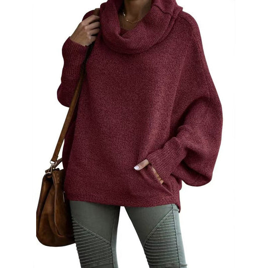 💖Damen-Pullover mit Fledermausärmeln und Wasserfallausschnitt und Tasche