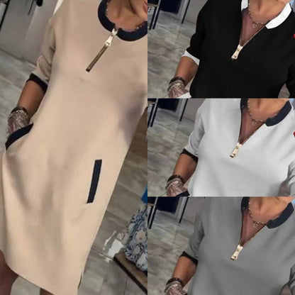 Trendy, lässiges Kleid mit V-Ausschnitt und 3/4-Ärmeln für Damen