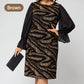 Bedrucktes Damenkleid mit Rundhalsausschnitt und langen Mesh-Ärmeln