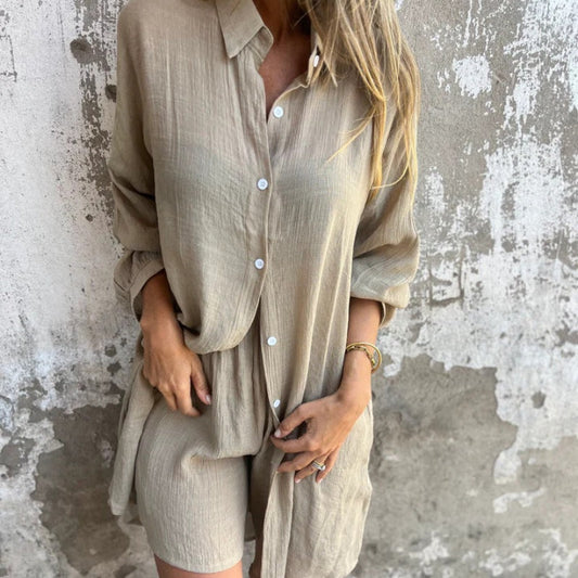 ⏳Begrenzte Zeit 50% Rabatt💥Zweiteiliges Set aus lässigem Langarmshirt und Shorts für Damen