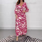 Kleid mit V-Ausschnitt, Zebrastreifen-Taille und 3/4-Ärmeln