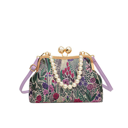 Damen Handtasche im Vintage-Stil mit Blumenstickerei