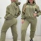 Einfarbiger lässiger warmer Damen-Zweiteiler mit Oberteil und Hose