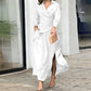 Langärmliges, gerüschtes, asymmetrisches Midikleid mit Schlitz für Damen
