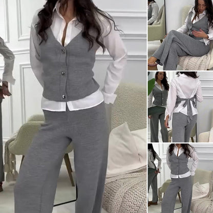 Zweiteiliges Set aus Hemdweste und Hose aus Kunstleder für Damen