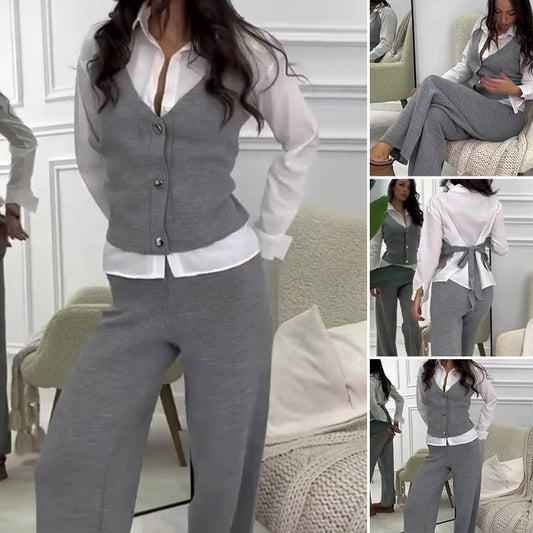 Zweiteiliges Set aus Hemdweste und Hose aus Kunstleder für Damen