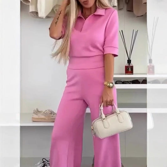 😍2-teiliges Set aus einfarbigem Reversoberteil und Hose mit weitem Bein