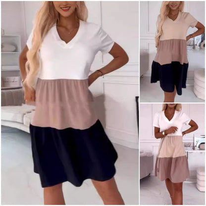 Women’s Elegant Color Block V-Neck Long Dress