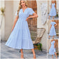Langes, lässiges Sommerkleid für Damen mit V-Ausschnitt und kurzen Ärmeln