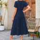Langes, lässiges Sommerkleid für Damen mit V-Ausschnitt und kurzen Ärmeln