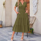 Langes, lässiges Sommerkleid für Damen mit V-Ausschnitt und kurzen Ärmeln