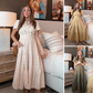 Langes, lässiges Sommerkleid für Damen mit V-Ausschnitt und kurzen Ärmeln
