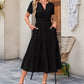 Langes, lässiges Sommerkleid für Damen mit V-Ausschnitt und kurzen Ärmeln