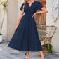 Langes, lässiges Sommerkleid für Damen mit V-Ausschnitt und kurzen Ärmeln